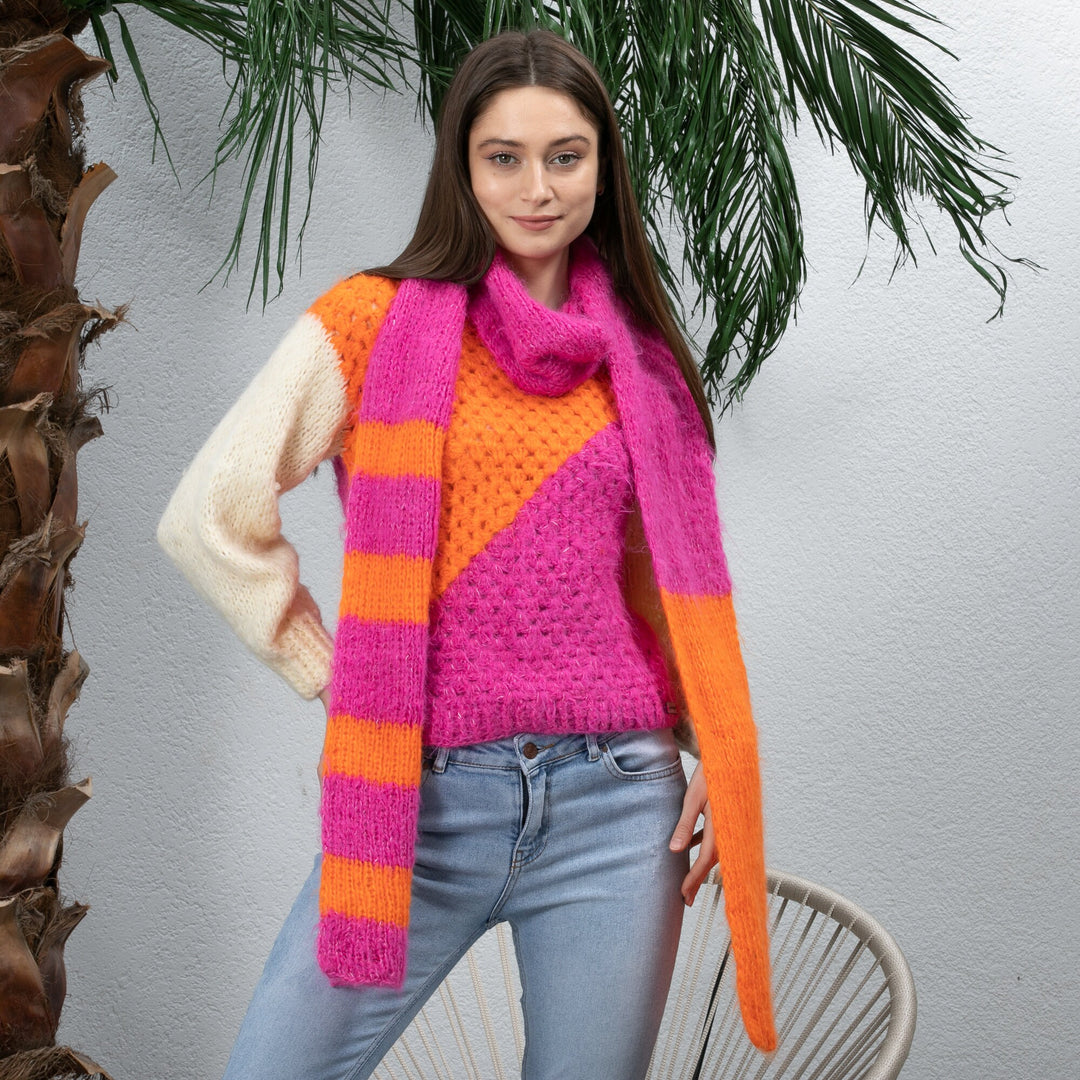 Ready to ship Orange Pink Wool Crochet Sweater Women, Colorful Crochet Boho Top, Knitted Crochet Sweater, Knitted Woman Sweater