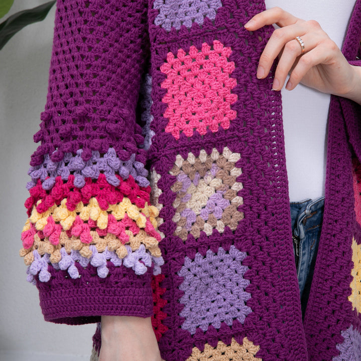 Ready to ship Purple Granny Square Crochet Cardigan, Patchwork Jacket, Knitted women Cardigan, Knit Coat, Cardigan sweaters for women