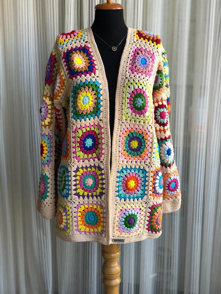 Granny square afghan cardigan, Crochet afghan jacket, ecru patchwork cardigan, boho coat, crochet cardigan, unique cardigan, crochet coat