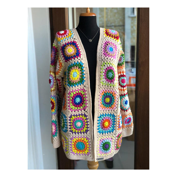 Granny square afghan cardigan, Crochet afghan jacket, ecru patchwork cardigan, boho coat, crochet cardigan, unique cardigan, crochet coat