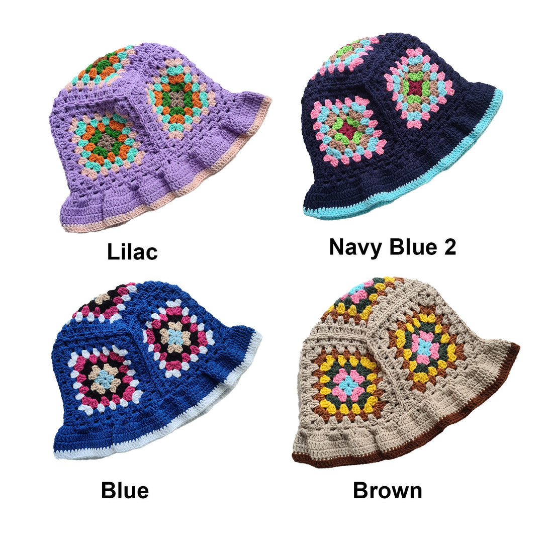 Granny Square Crochet bucket hat, Knitted beanie, colorful hippi hat, festival hat, crochet hat, spring hat, knitted hat, gift her