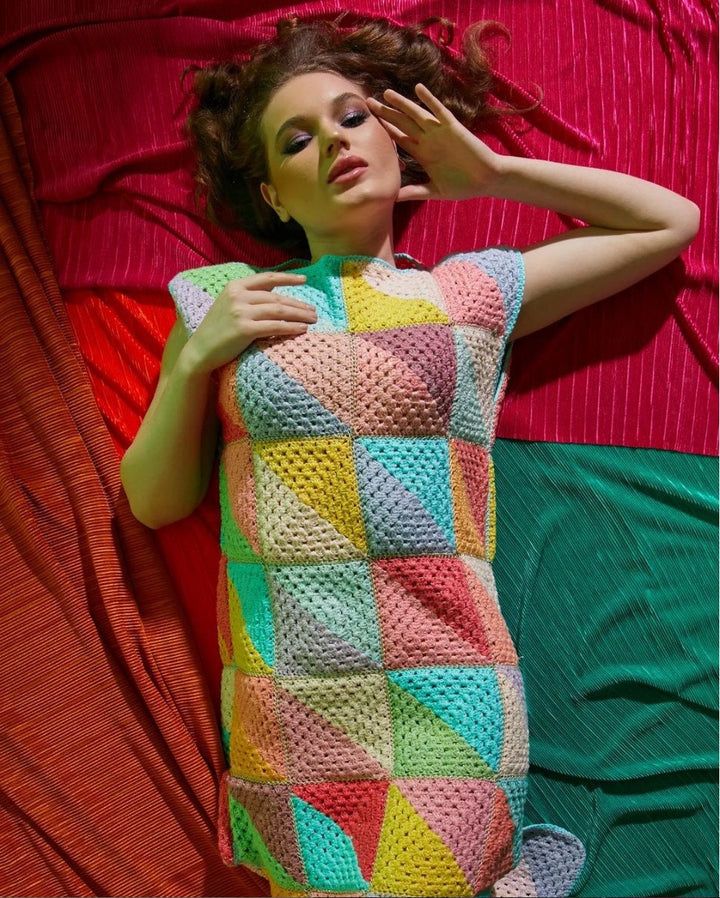 Crochet Patchwork Long Woman Dress, Colorful Knitted Tank Dress Crochet, Rainbow Knit Dress, Woman Knitted Clothes, Cotton Dresses