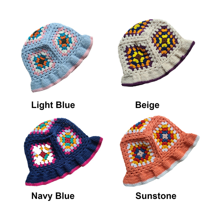 Granny Square Crochet bucket hat, Knitted beanie, colorful hippi hat, festival hat, crochet hat, spring hat, knitted hat, gift her