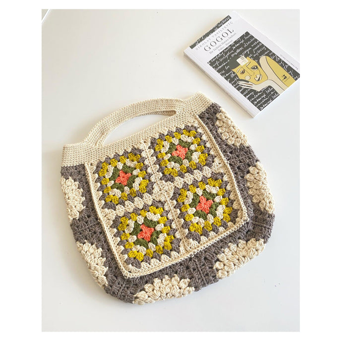 Brown Granny Square Crochet Purse, Knitted Bag, Knit Afghan Bag, Crochet Handmade, Shoulder Bag, Hippie Bag, Market Bag