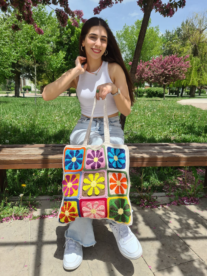 Crochet Daisy Bag, Crochet Purse, Knit Flower Colorful Bag, Crochet Purse, Hippie Bag, Summer Beach Bag, Women's Bag, Christmas gift