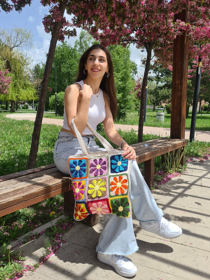 Crochet Daisy Bag, Crochet Purse, Knit Flower Colorful Bag, Crochet Purse, Hippie Bag, Summer Beach Bag, Women's Bag, Christmas gift