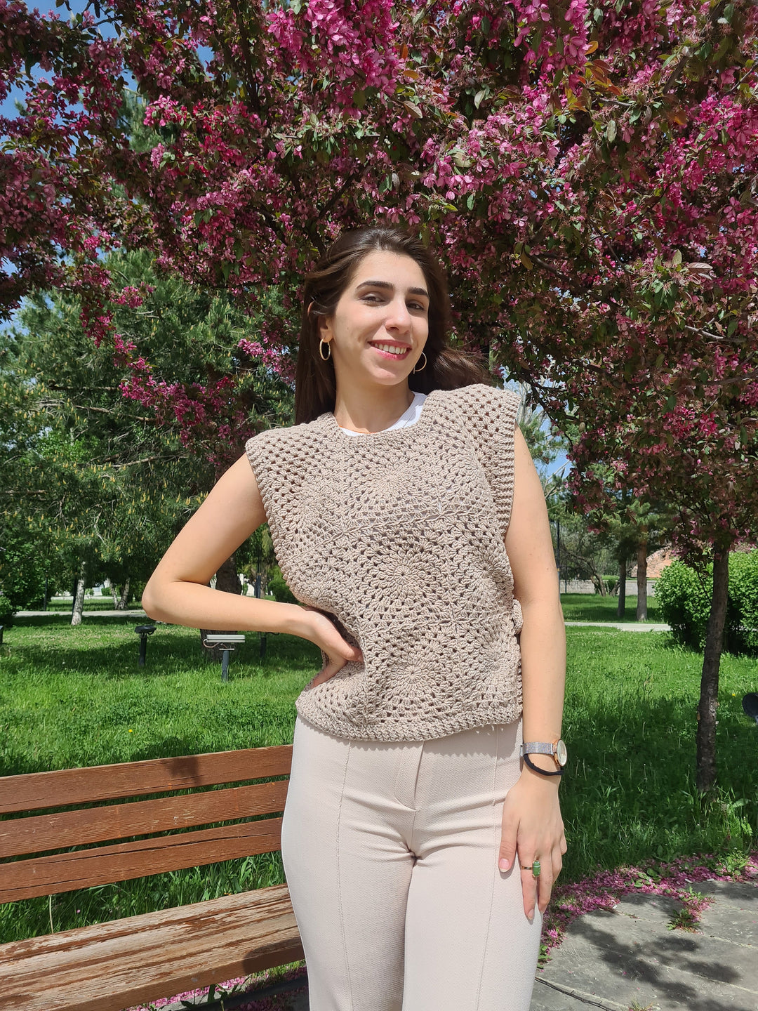 Ready to ship Brown Crochet Vests, Festival Vest, Granny Square Boho Top, Knitted Patchwork Sweater, Knitted Crochet, Boho Style Sweater