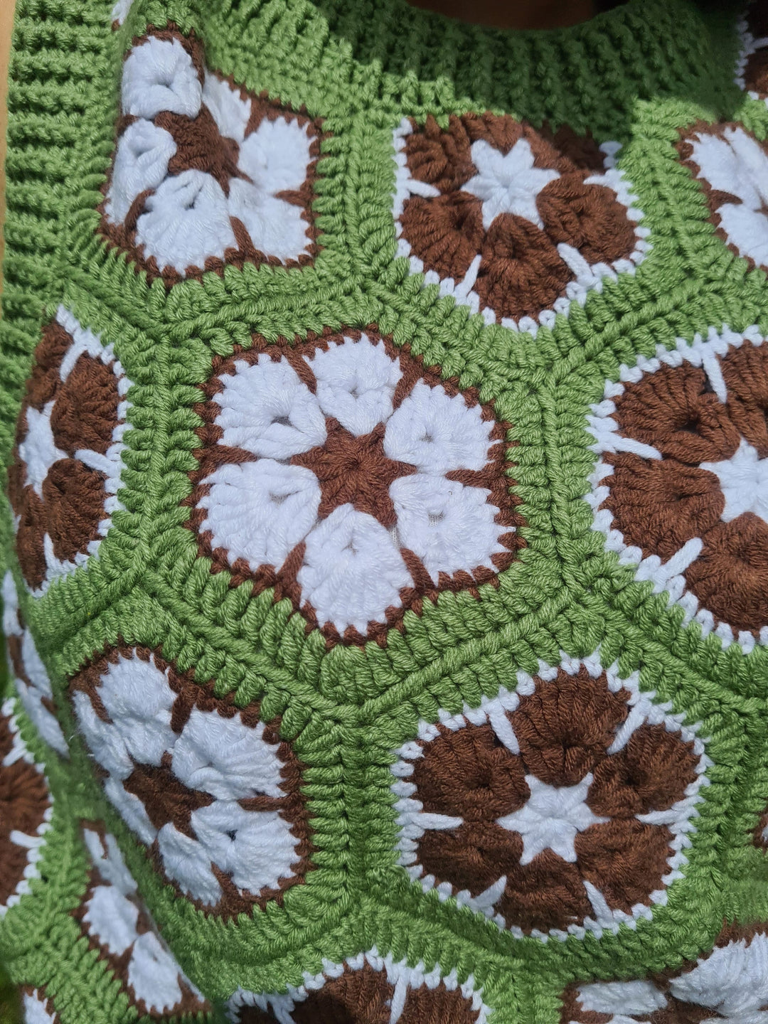 Green Daisy Crochet Vests, Festival Vest, Granny Square Boho Top, Knitted Patchwork Sweater, Knitted Crochet, Boho Style Sweater