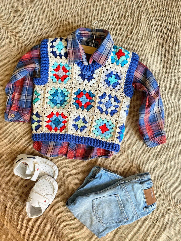 Crochet Baby Boy Vest, Granny Square Toddler Vest, Crochet Afghan Vest, Knitted Boys Vest, Toddler Vest, Cotton Baby Boys Sweater