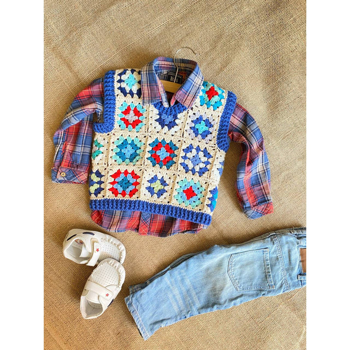 Crochet Baby Boy Vest, Granny Square Toddler Vest, Crochet Afghan Vest, Knitted Boys Vest, Toddler Vest, Cotton Baby Boys Sweater