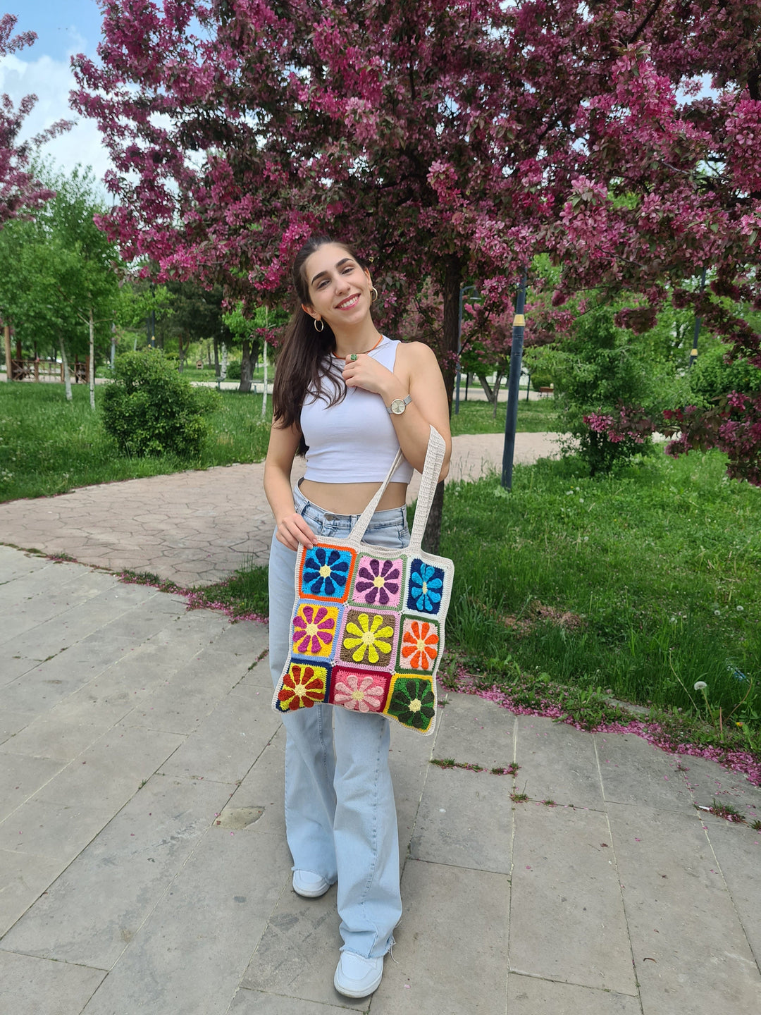 Crochet Daisy Bag, Crochet Purse, Knit Flower Colorful Bag, Crochet Purse, Hippie Bag, Summer Beach Bag, Women's Bag, Christmas gift