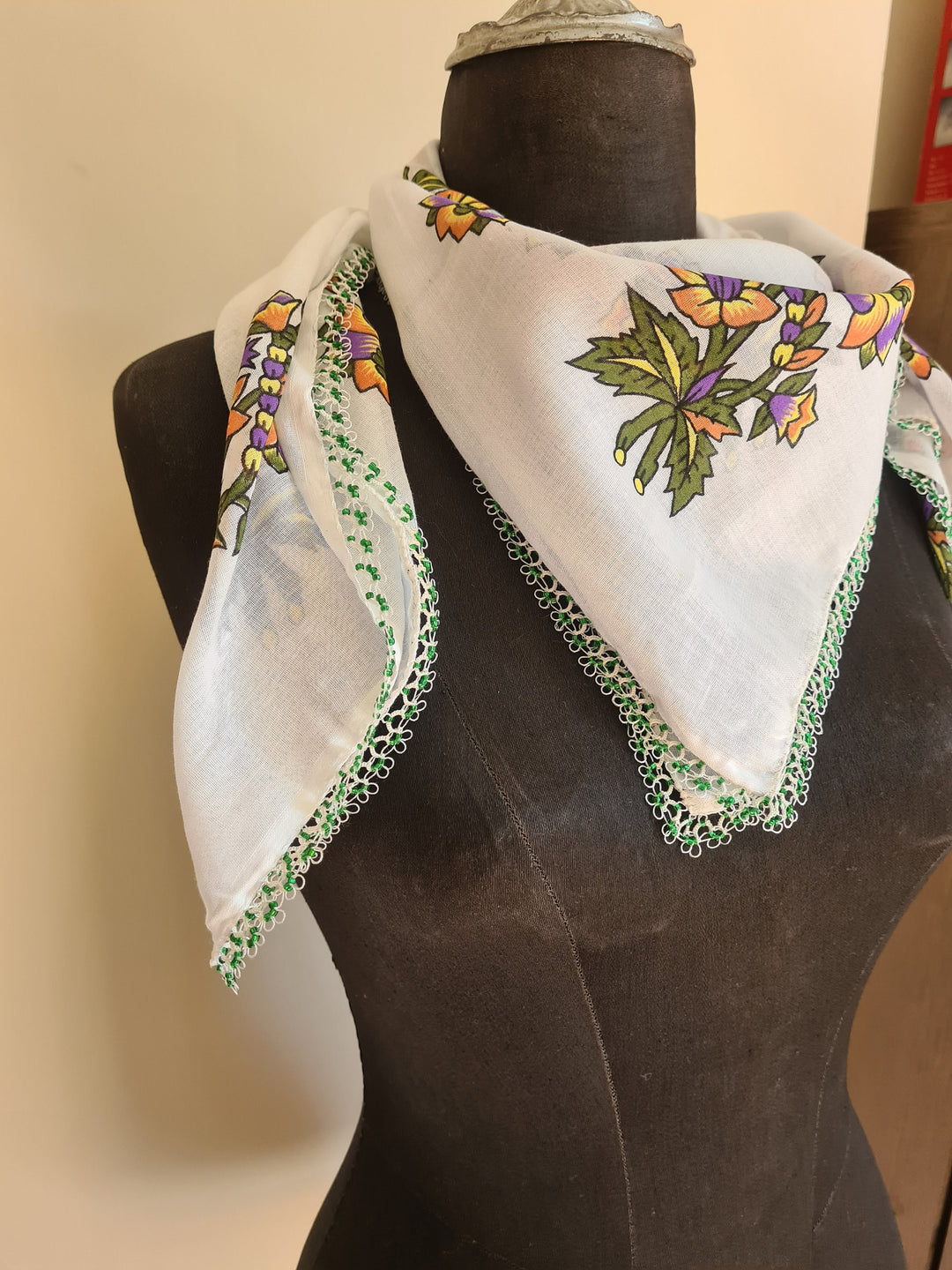 White Cotton Scarf, Woman Square Floral Scarf, Turkish Oya Scarf, Floral Pattern, Woman Summer Scarf, Hijab Scarf, Cotton Scarf