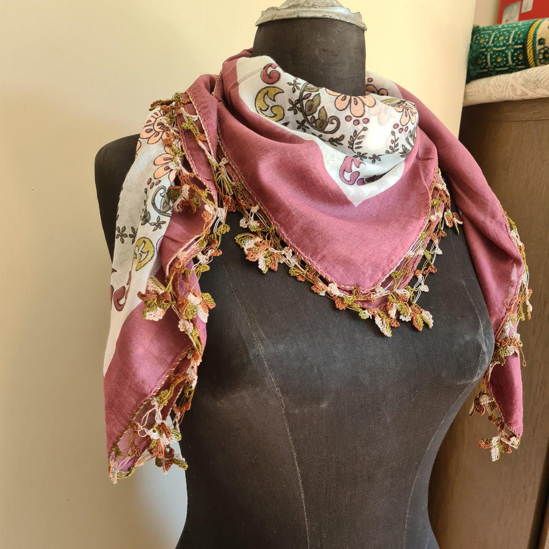 Cotton Scarf, Turkish Oya Scarf, Woman Square Floral Scarf, Floral Pattern, Woman Summer Scarf, Hijab Scarf, Cotton Scarf