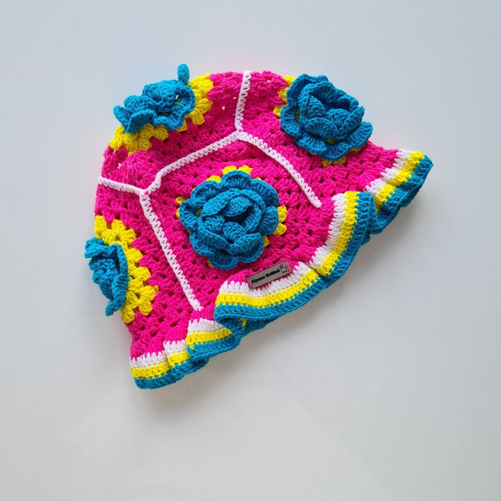 Fuschia Knitted Rose Bags, Hand Knit Floral Mini Bag, Granny Square Bag, Colorful Knitted Bag, Crochet Purse, Knit Bag