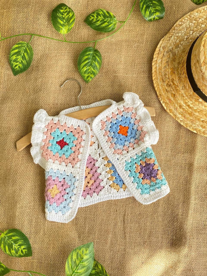 Crochet baby clothes, knitted baby vest, crochet kids cardigan, toddler granny square Top, Crochet Cotton Boho Kids Wear