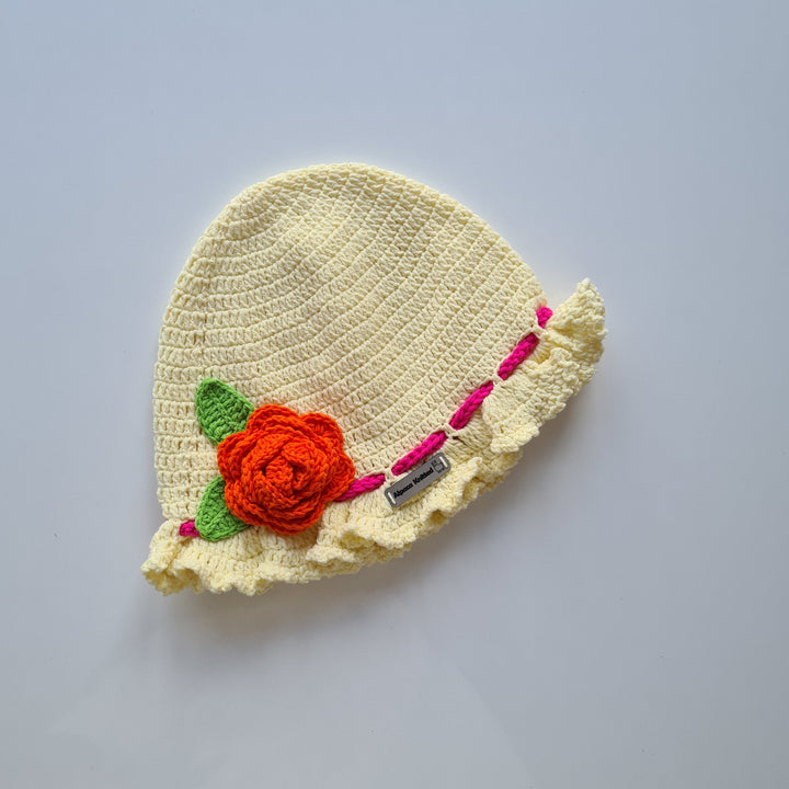 Ready to ship Knitted Rose Beanie, Crochet floral rose hat, crochet hat, Knitted Rose Bucket hat, knit flower beanie, summer hat, women hat