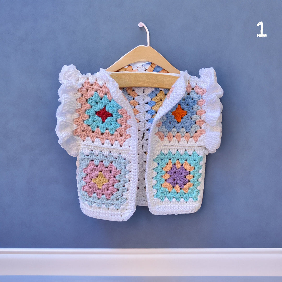 Crochet baby clothes, knitted baby vest, crochet kids cardigan, toddler granny square Top, Crochet Cotton Boho Kids Wear