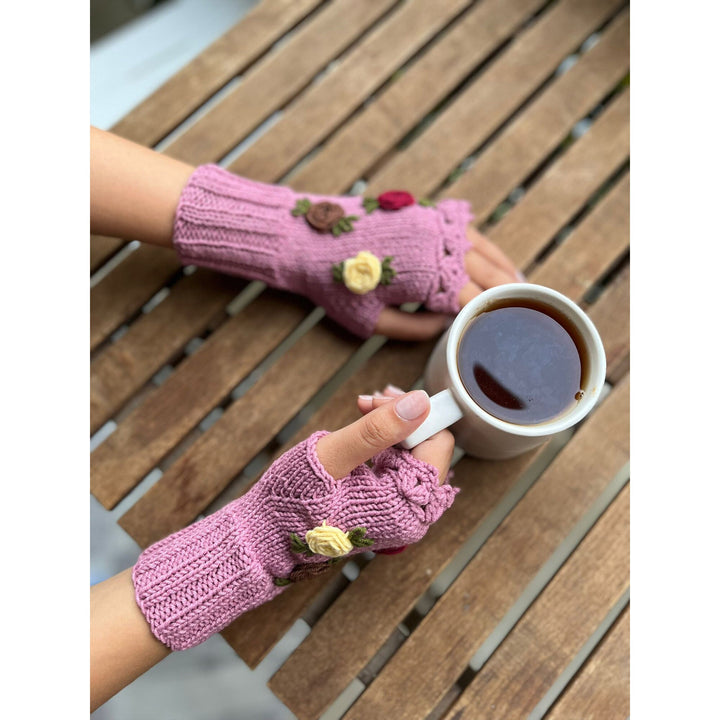 Ready to ship Lilac Crochet flower Gloves, knitted winter gloves, Half Finger Gloves, Daisy Gloves, flower fingerless, Christmas gift