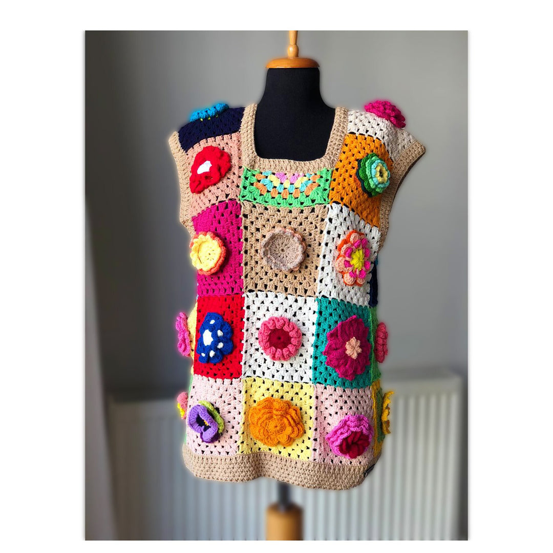 Crochet Vests, Granny Square Boho Top, Knitted Patchwork Sweater, Knitted Crochet, Boho Style Sweater, Hippie Festival