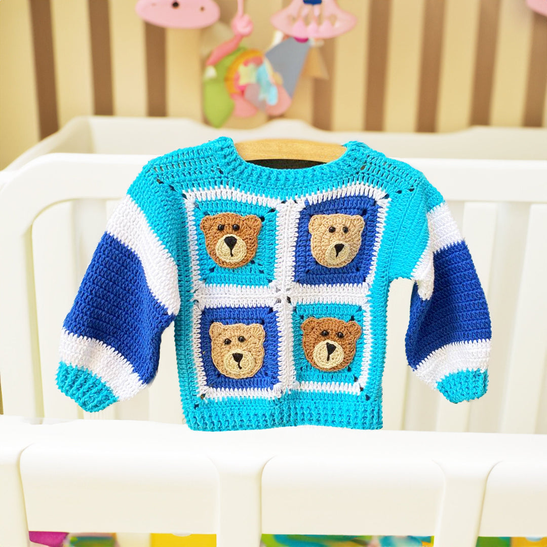 Blue Crochet baby sweater, knitted baby jacket, crochet kids cardigan, toddler granny square Top, Crochet Cotton Boho Kids Wear