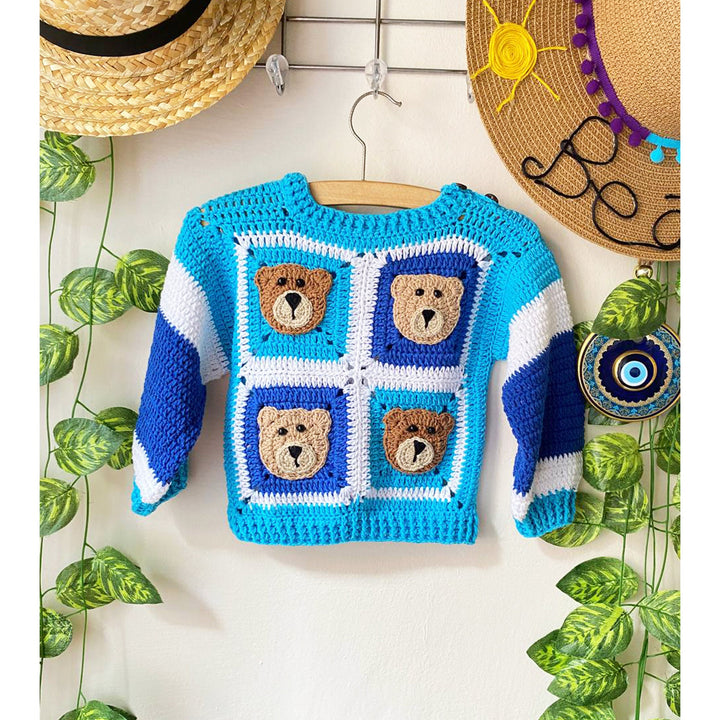 Blue Crochet baby sweater, knitted baby jacket, crochet kids cardigan, toddler granny square Top, Crochet Cotton Boho Kids Wear