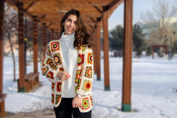 Crochet Women Cotton Cardigan, Granny Square Afghan Coat, Knit Jacket, Boho Crochet Jacket, Hippi Cotton Coat,