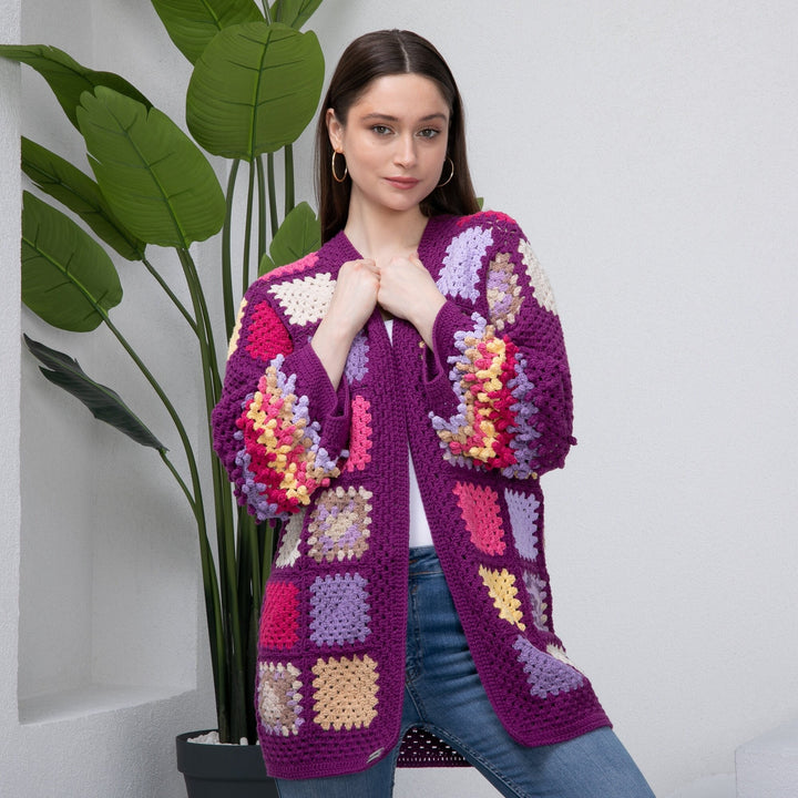 Ready to ship Purple Granny Square Crochet Cardigan, Patchwork Jacket, Knitted women Cardigan, Knit Coat, Cardigan sweaters for women