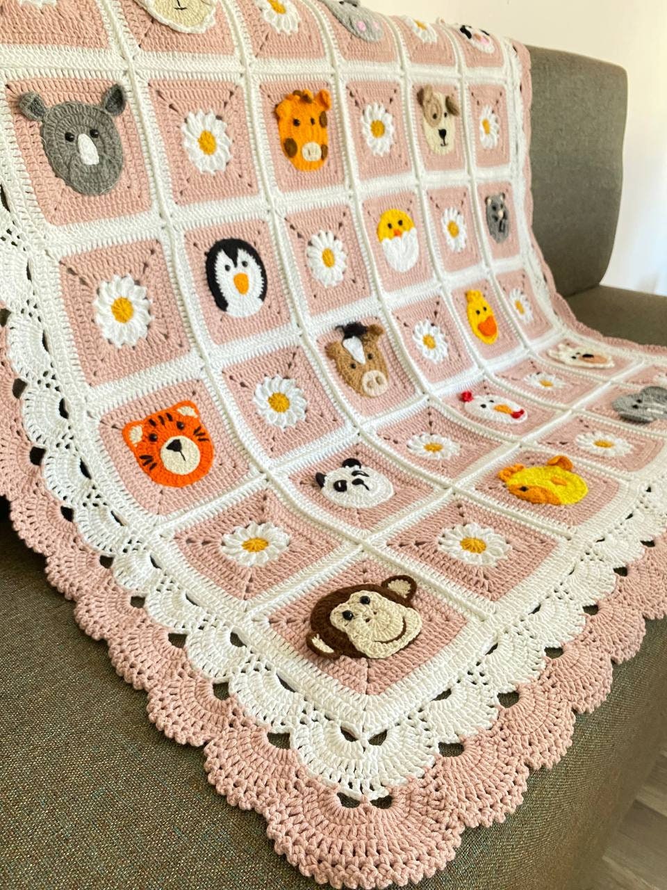 Pink Knitted Animal Newborn Blanket