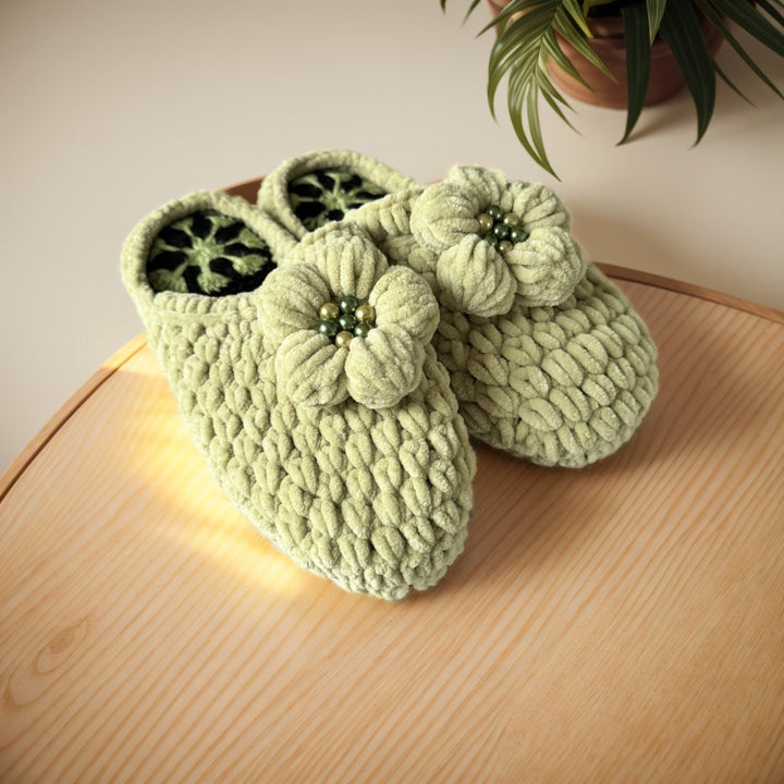 Green Crochet house slipper, knitted fuzzy slipper socks, fluffy boots, velvet slippers, fun fuzzy slippers, ladies booties