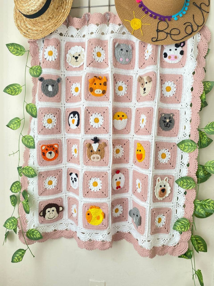 Pink Knitted Animal Newborn Blanket