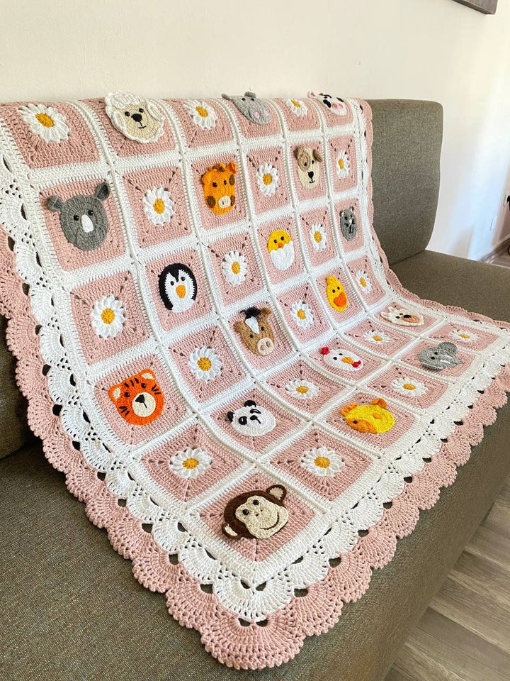 Pink Knitted Animal Newborn Blanket