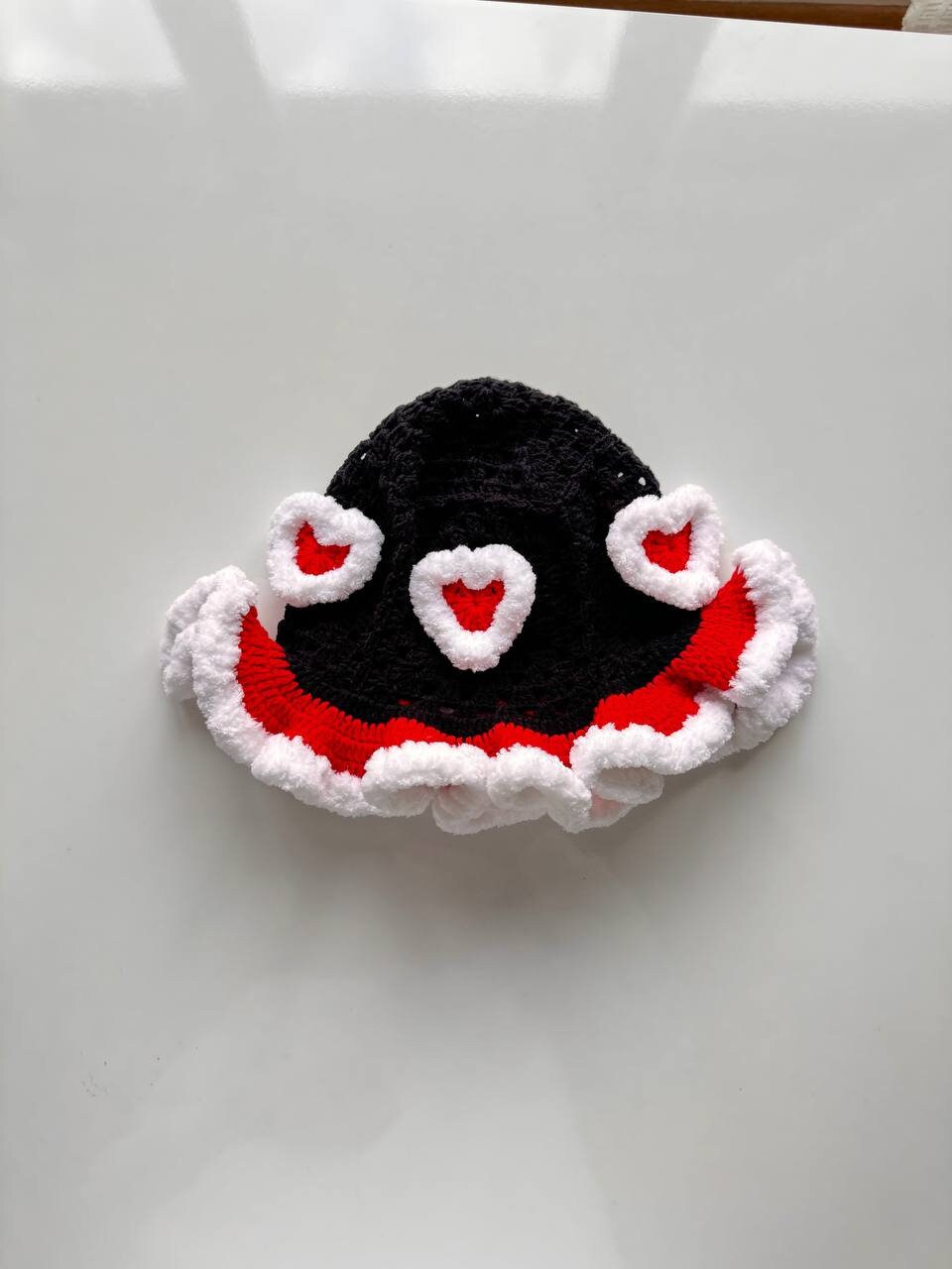 Crochet heart motif bucket hat, Valentina Day's Gift, knitted heart love hat, hippi hat, festival hat, winter hat, knitted hat, gift her